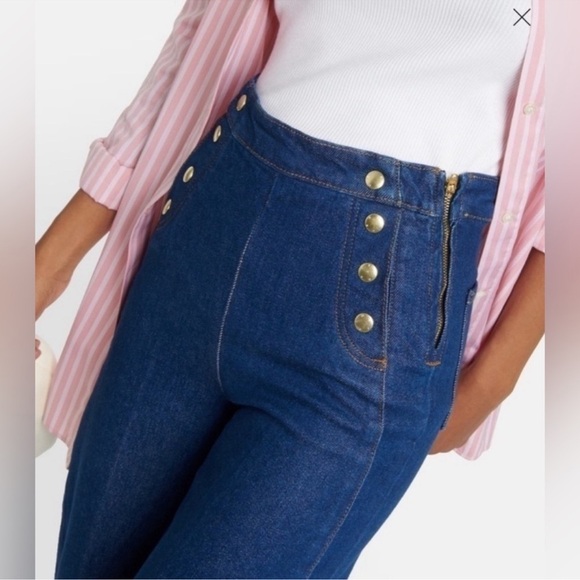 Frame Sailor Snap High Rise Wide Leg Jeans Denim Dark Wash Blue Adele - Picture 3 of 14